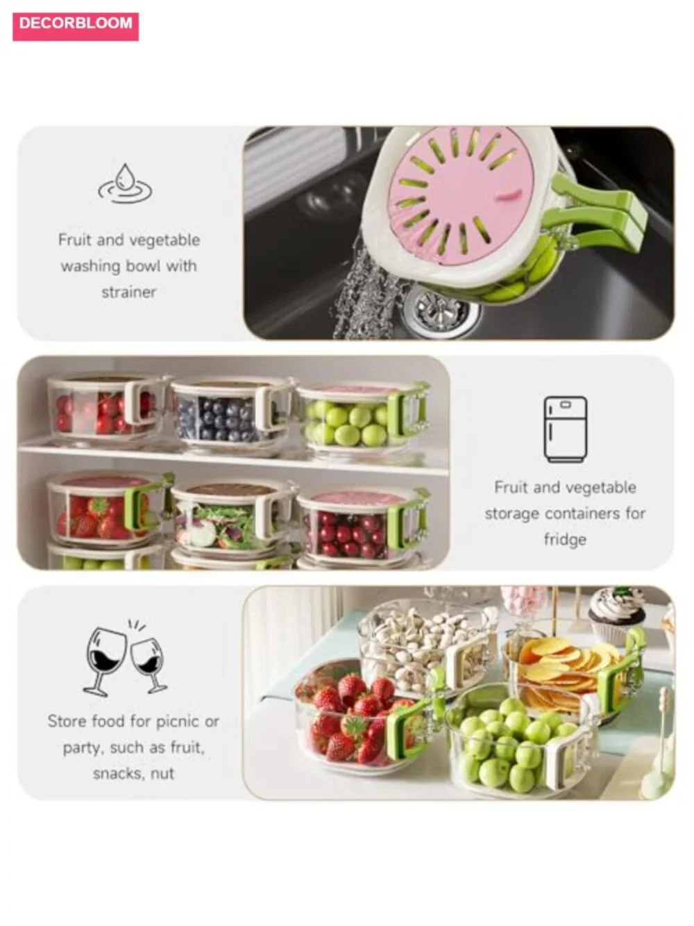 Fruit Vegetable Washing Bowl Colander with Strainer Lid, 2 Pack